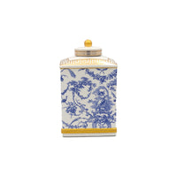 Blue and White Ceramic Jar with Gold AccentsLuxury Co