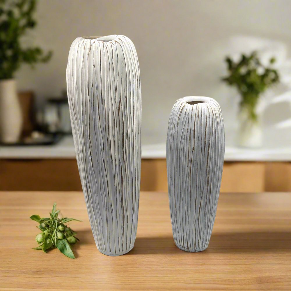 Brown Polyresin Linear Textured Vase Set - Luxury Co