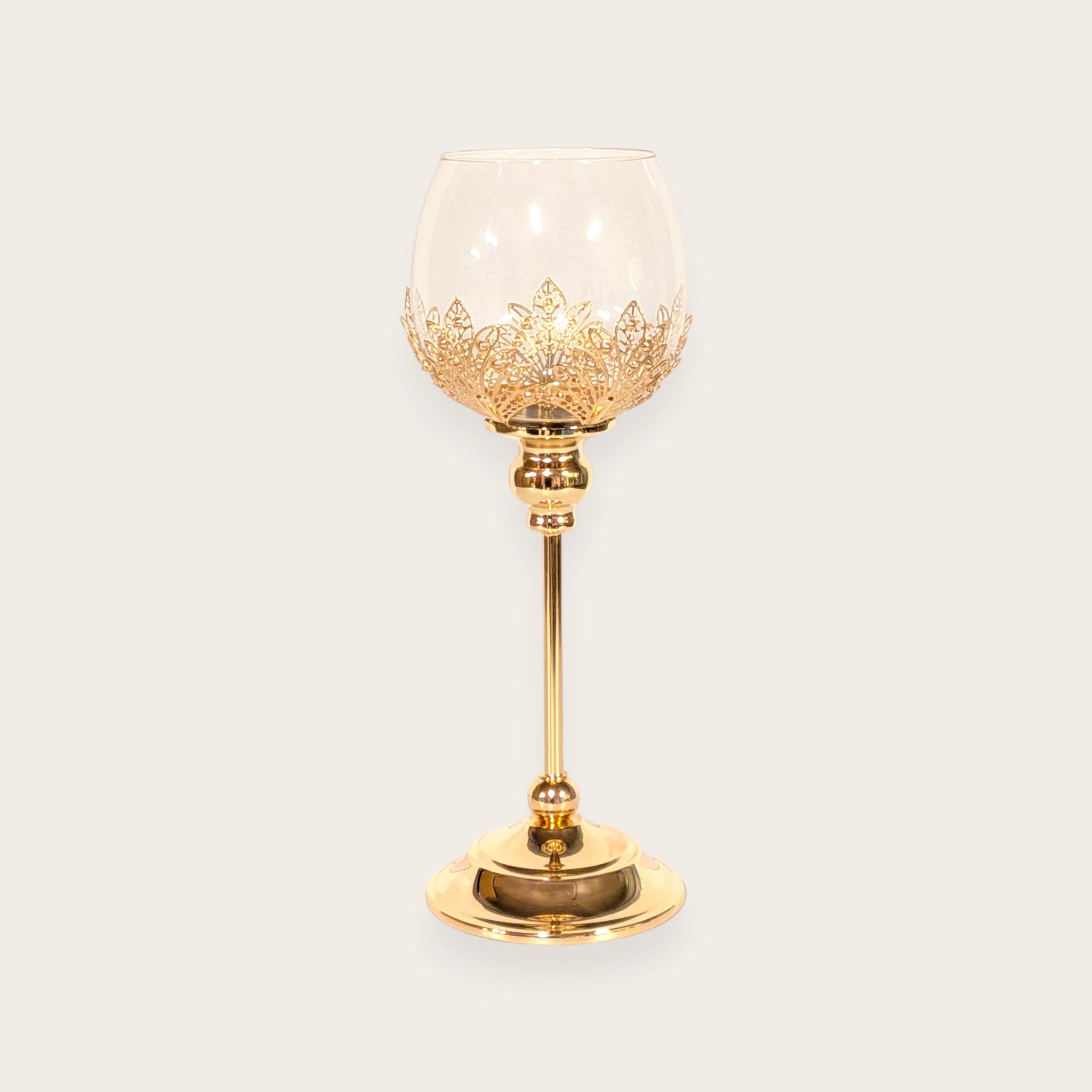 Gold Filigree Hurricane Candle Holder Set