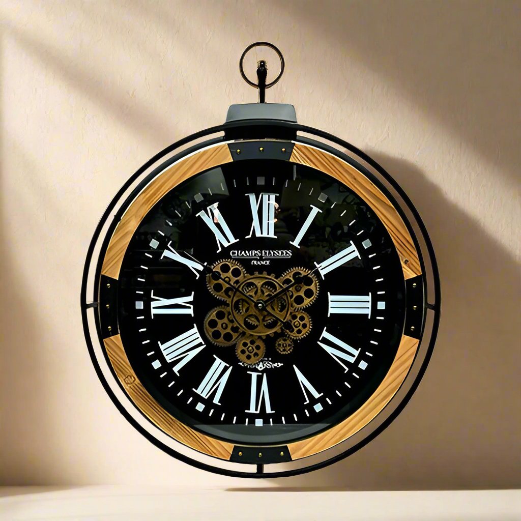 Champs Elysees Black Face Moving Gear Wall Clock 74cm - Luxury Co