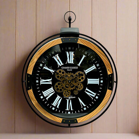 Champs Elysees Black Face Moving Gear Wall Clock 74cm - Luxury Co