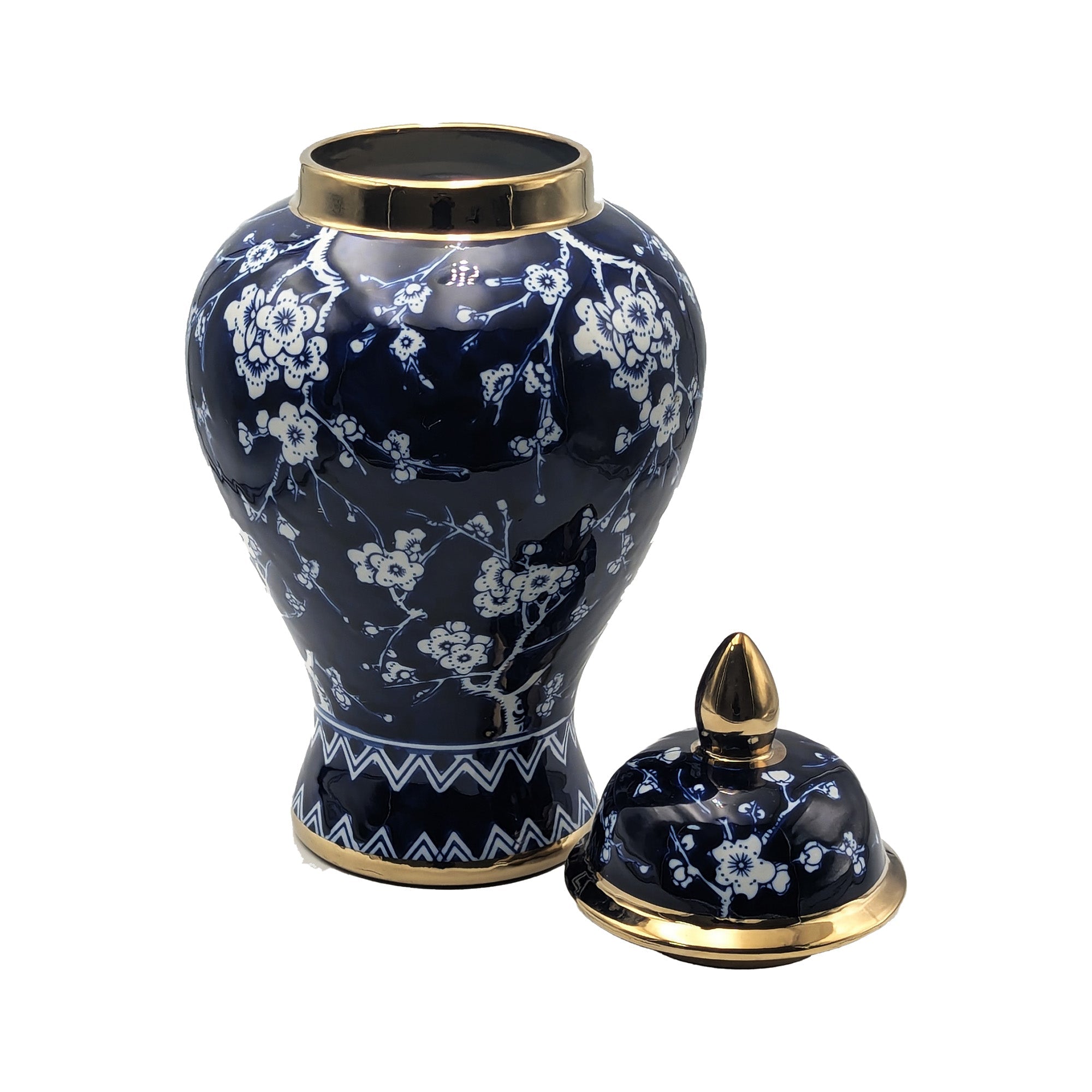 Cherry Blossom Ceramic Jar With Lid Navy Blue