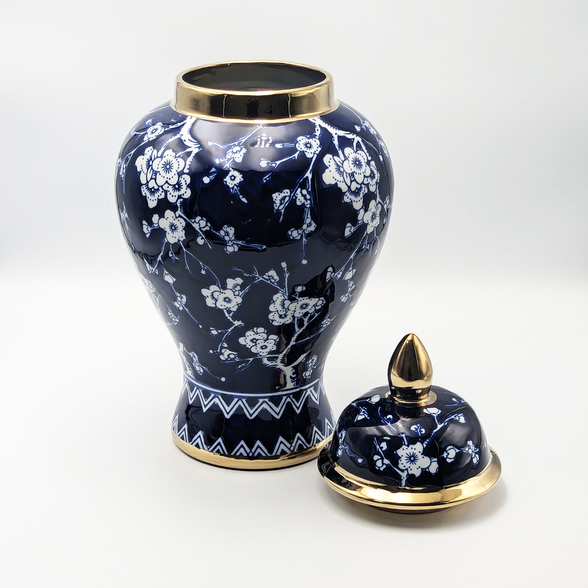 Cherry Blossom Ceramic Jar With Lid Navy BlueLuxury Co