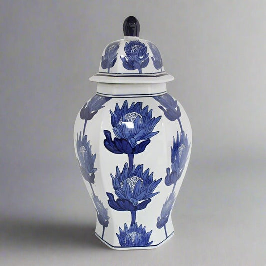 Chinese Ginger Jar Protea Blue and White 49cm - Luxury Co