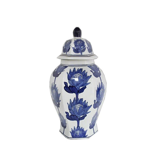 Chinese Ginger Jar Protea Blue and White 49cm - Luxury Co