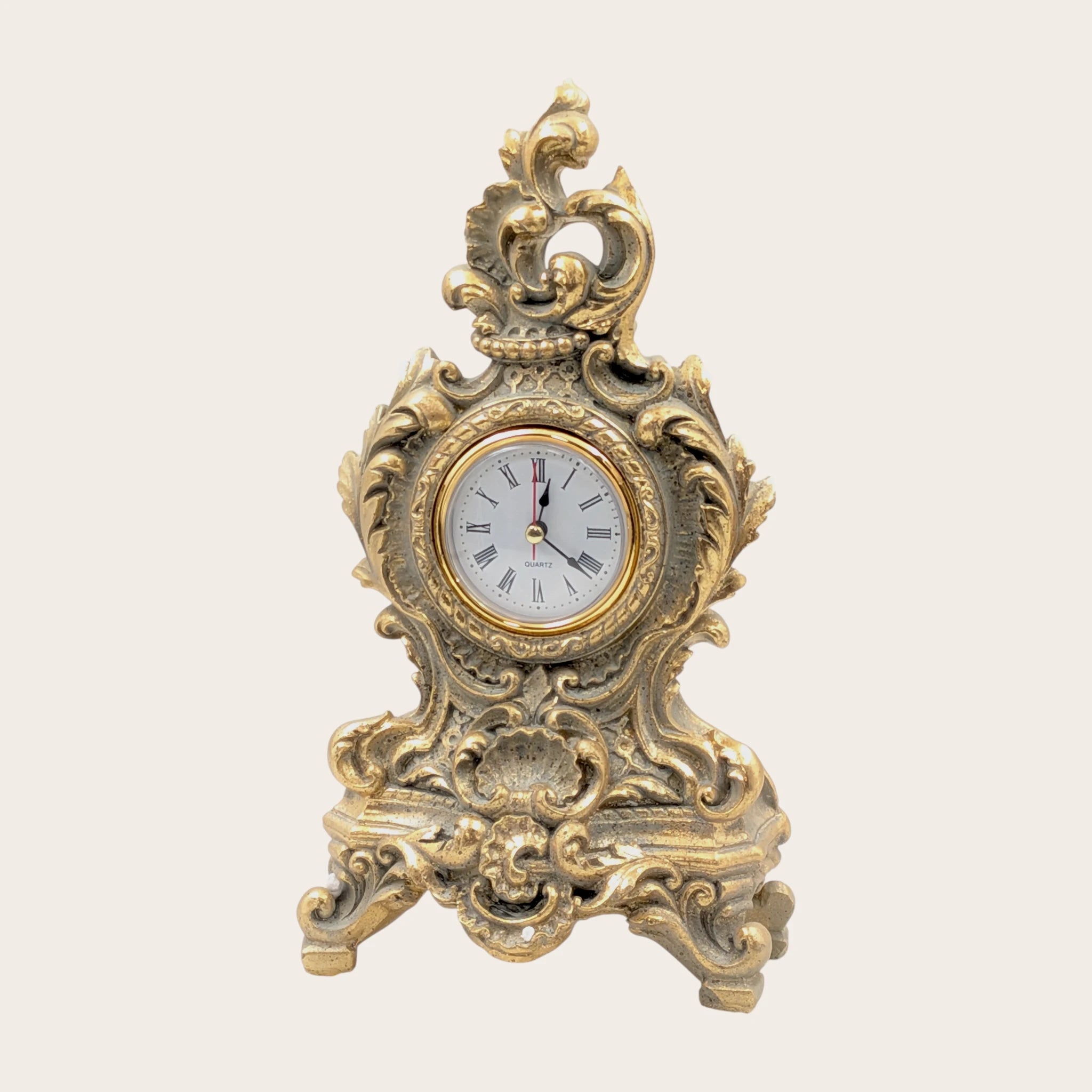 French Country Gold White Table Clock - 25cm
