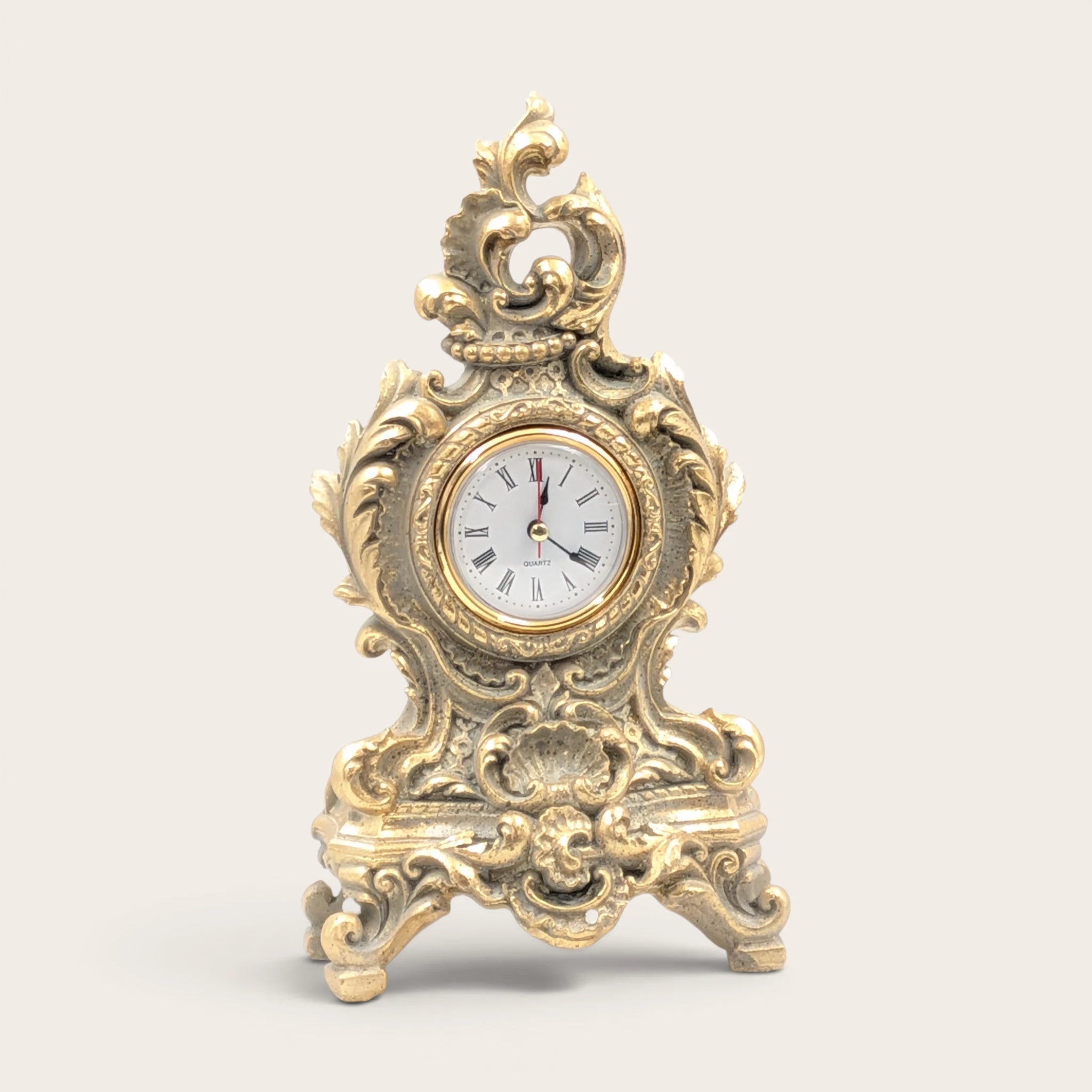 French Country Gold White Table Clock - 25cm