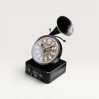 Antique Black Gramophone Table Clock