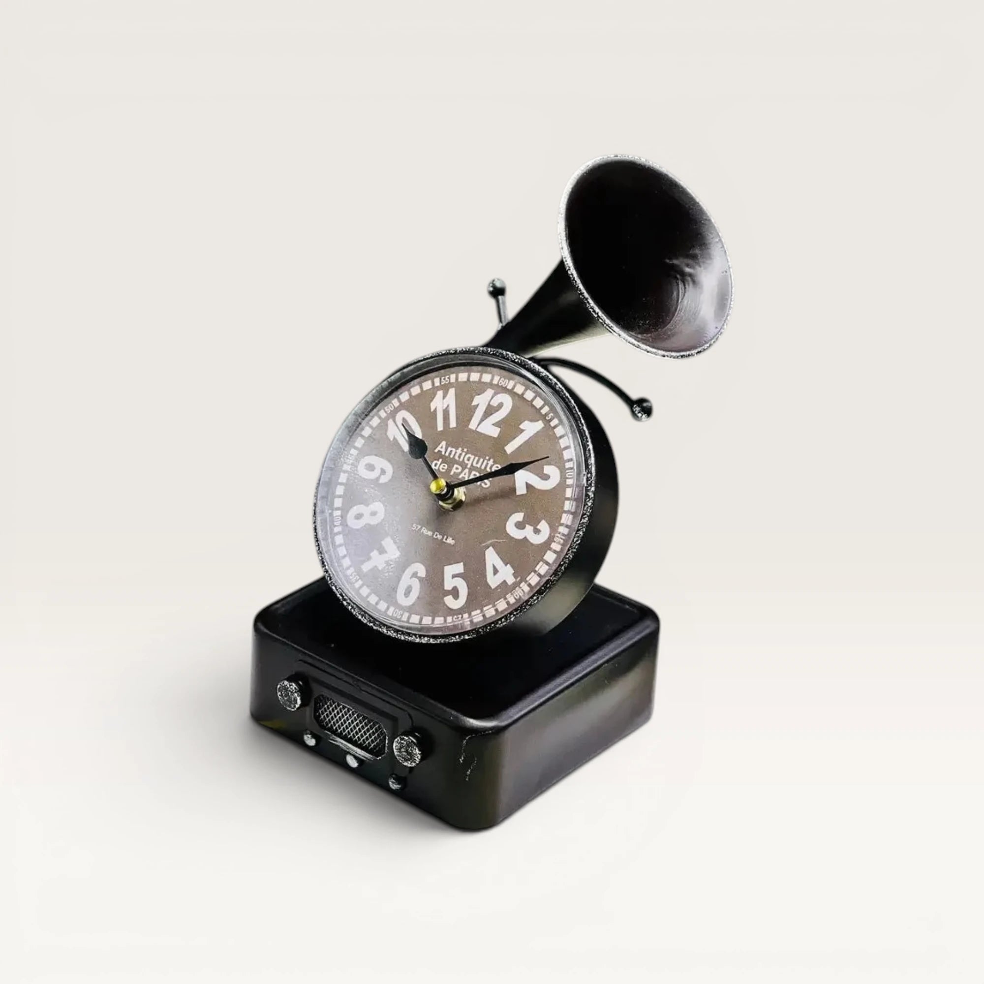 Antique Black Gramophone Table Clock