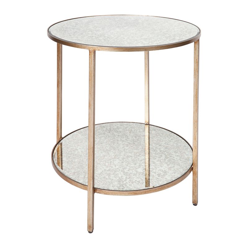 Cocktail Mirrored Round Side Table Antique Gold - 50cm - Luxury Co