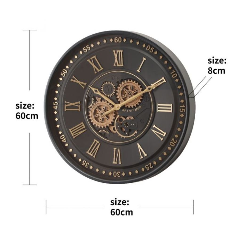 Colorado Modern Wall Clock Moving Gold Gears 60cm - Luxury Co