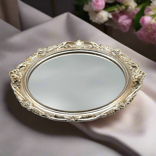 Decorative Round Mirror Tray Silver | 40cm - Luxury Co