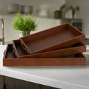 Elegant Chestnut Brown Leather Decorative Tray Set - 3 Trays - Luxury Co