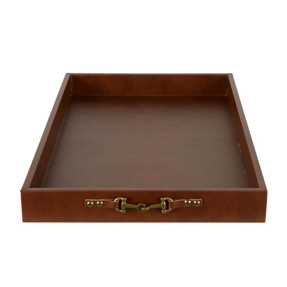 Elegant Chestnut Brown Leather Decorative Tray Set - 3 Trays - Luxury Co