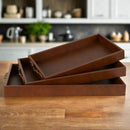 Elegant Chestnut Brown Leather Decorative Tray Set - 3 Trays - Luxury Co