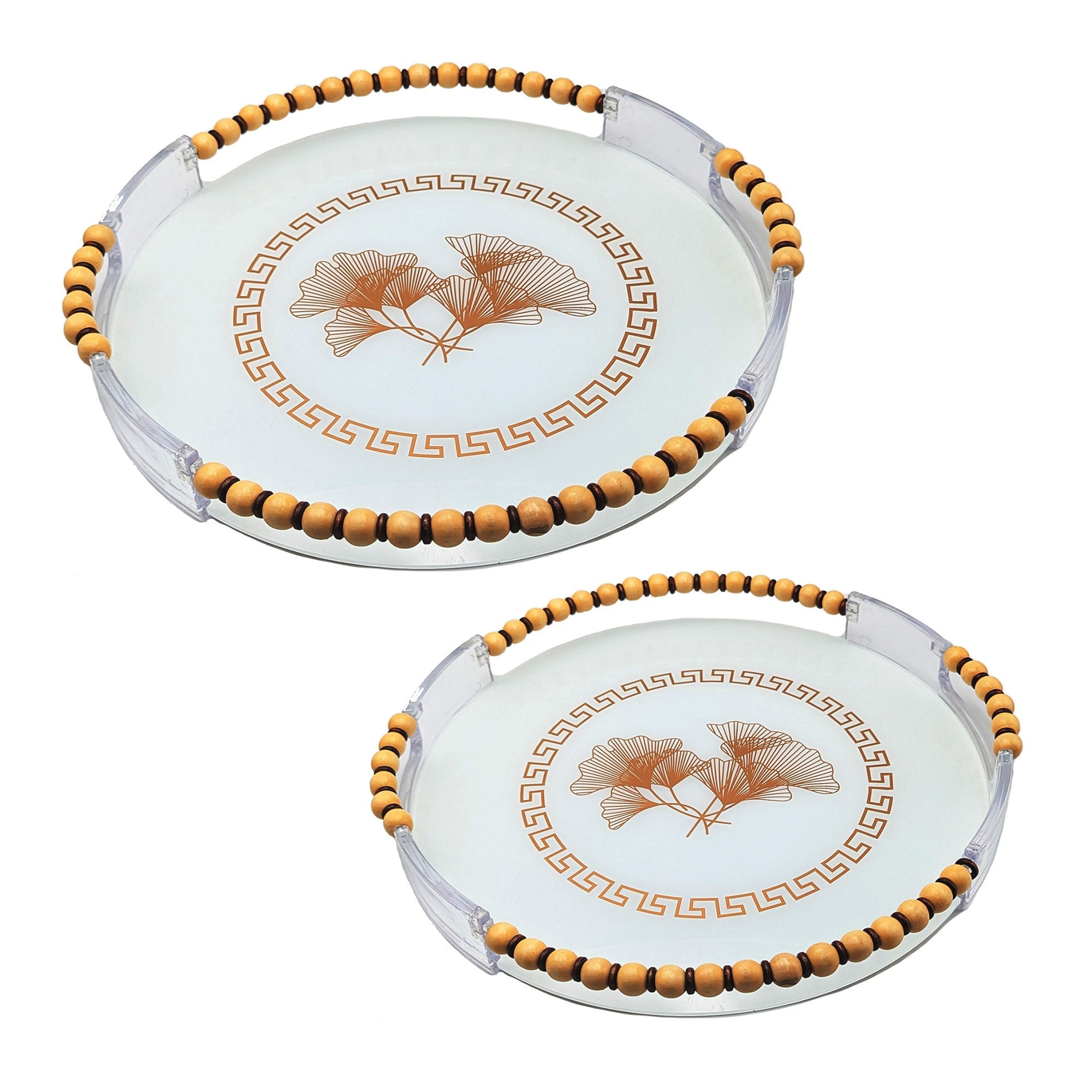 Elegant Round Serving Tray With Handles Set - 2 Trays