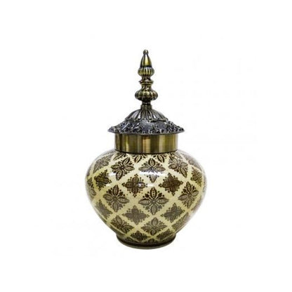 Fernando Moroccan Ginger Jar Brown Taupe Brass 30cm - Luxury Co