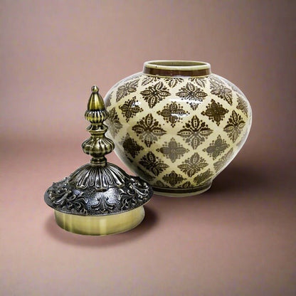 Fernando Moroccan Ginger Jar Brown Taupe Brass 30cm - Luxury Co