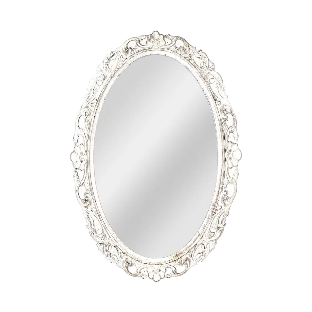 Floral Firewood Decorative Wall Mirror White Frame 42cm