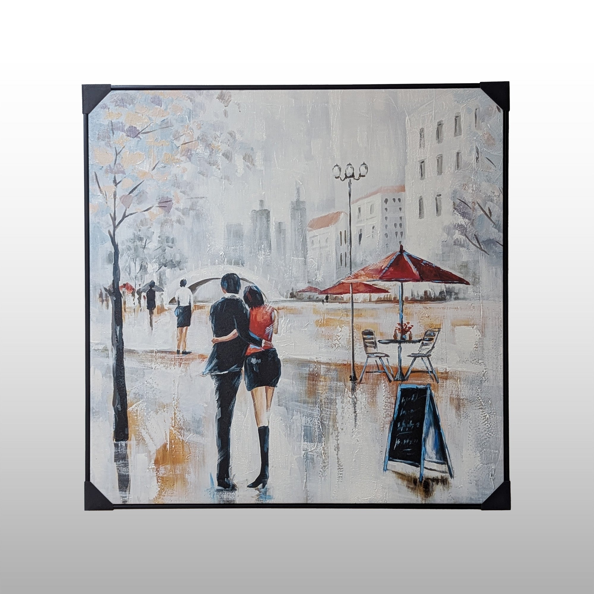 Framed Oil Painting Canvas Walk in City