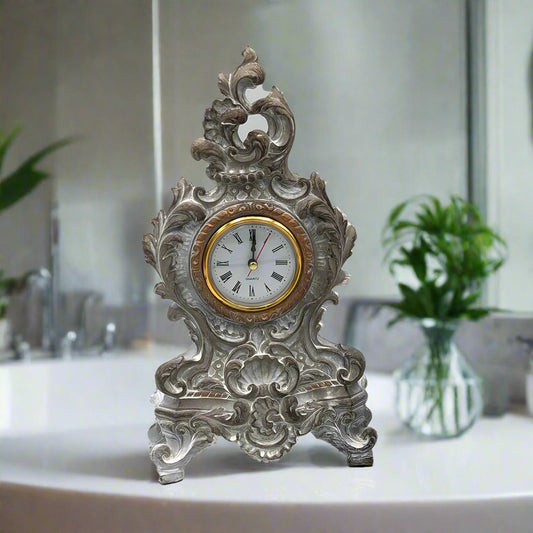 French Baroque Table Clock Vintage White/Gray - Luxury Co