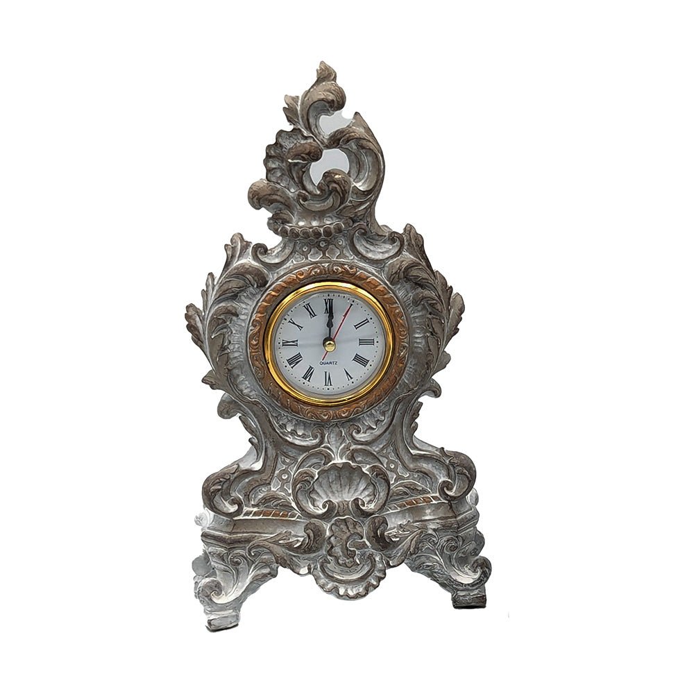 French Baroque Table Clock Vintage White/Gray - Luxury Co