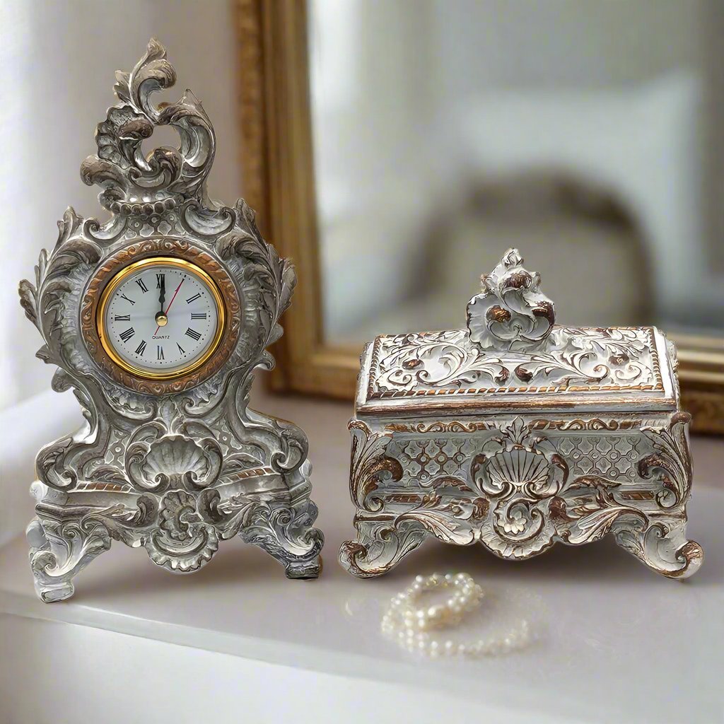 French Vintage Jewellery Box & Clock Set - Luxury Co