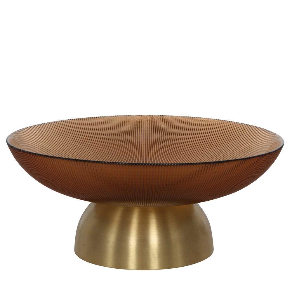 Gable Glass Footed Bowl Large Brown Glass/Brass - Luxury Co