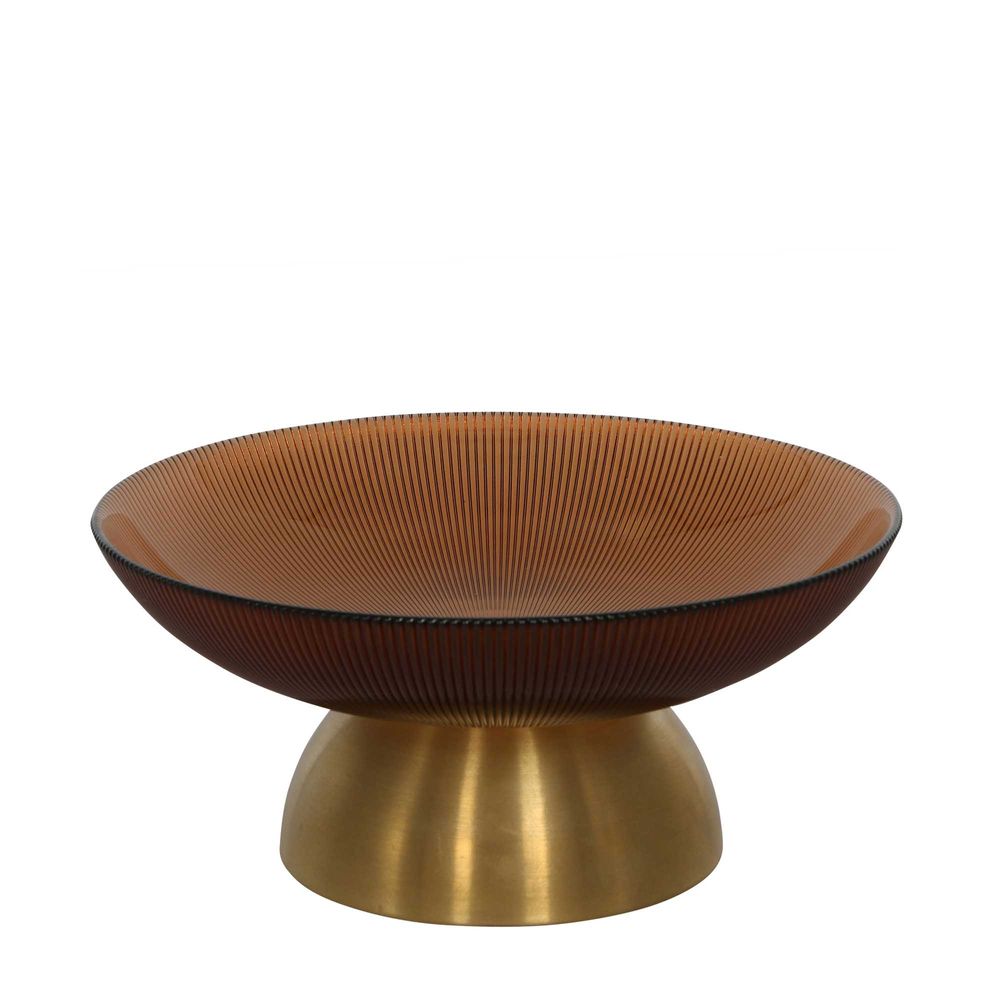 Gable Glass Footed Bowl Small Brown Glass/Brass - Luxury Co