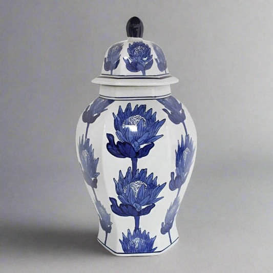 Chinese Ginger Jar Protea Blue and White 49cm 