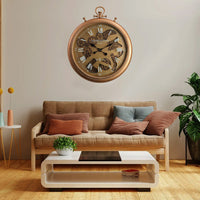 Gold Chronograph Metal Wall Clock with Moving Gears 62cm - Luxury Co