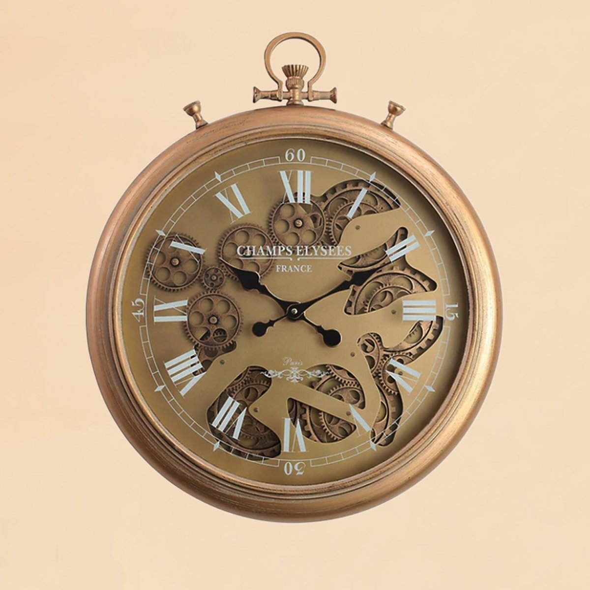 Gold Chronograph Metal Wall Clock with Moving Gears 62cm - Luxury Co