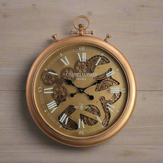 Gold Chronograph Metal Wall Clock with Moving Gears 62cm - Luxury Co