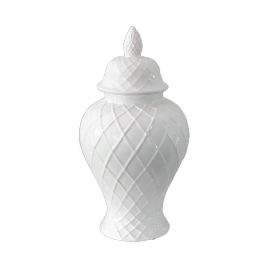 Hamptons Diamond Ceramic Temple Jar White 40cmLuxury Co