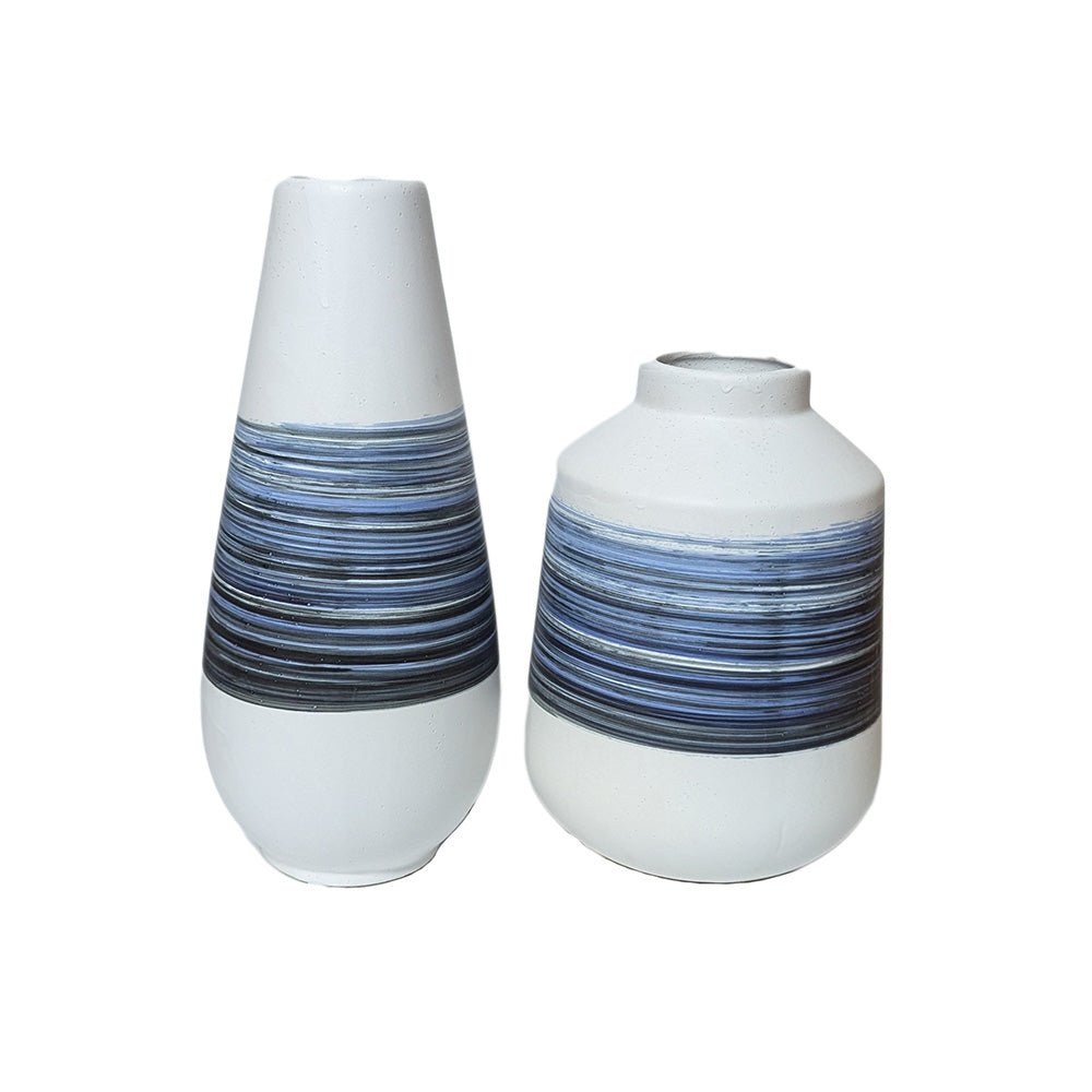 Hayes Ceramic Flower Boho Vase Set Blue & White - Luxury Co