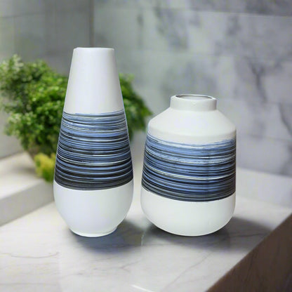 Hayes Ceramic Flower Boho Vase Set Blue & White - Luxury Co