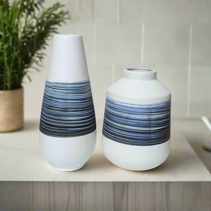 Hayes Ceramic Flower Boho Vase Set Blue & White - Luxury Co