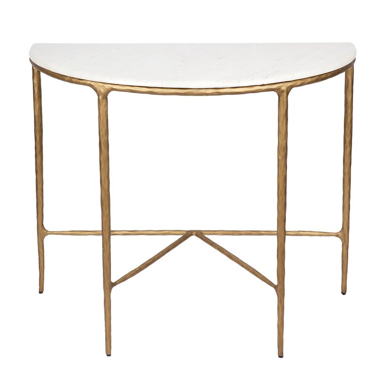 Heston Marble Half Moon Console Table Brass - 90cm - Luxury Co