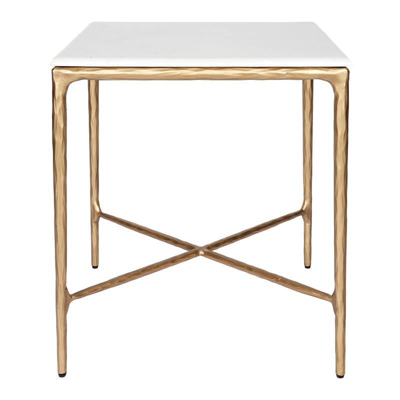 Heston Marble Square Modern Brass Side Table - 50cm