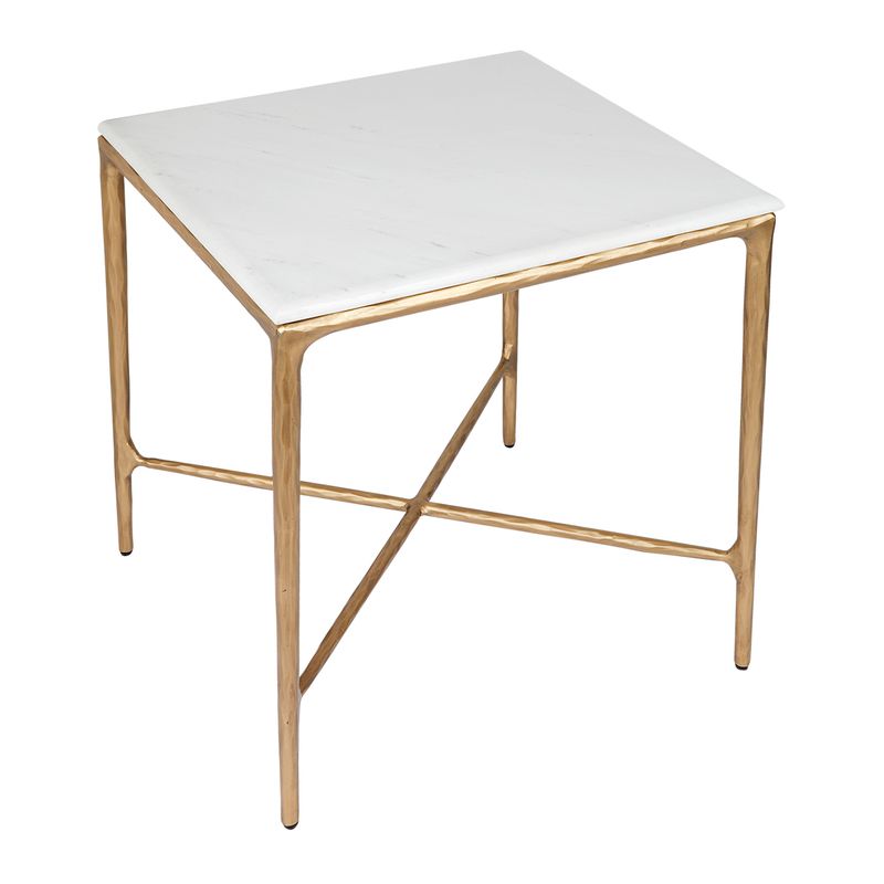 Heston Marble Square Modern Brass Side Table - 50cm - Luxury Co