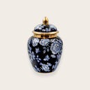 Navy Blue and White Floral Ceramic Ginger Jar - 29cm