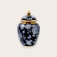 Navy Blue and White Floral Ceramic Ginger Jar - 29cm