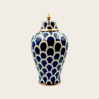 Navy Blue Fish Scale Ceramic Ginger Jar - 36cm