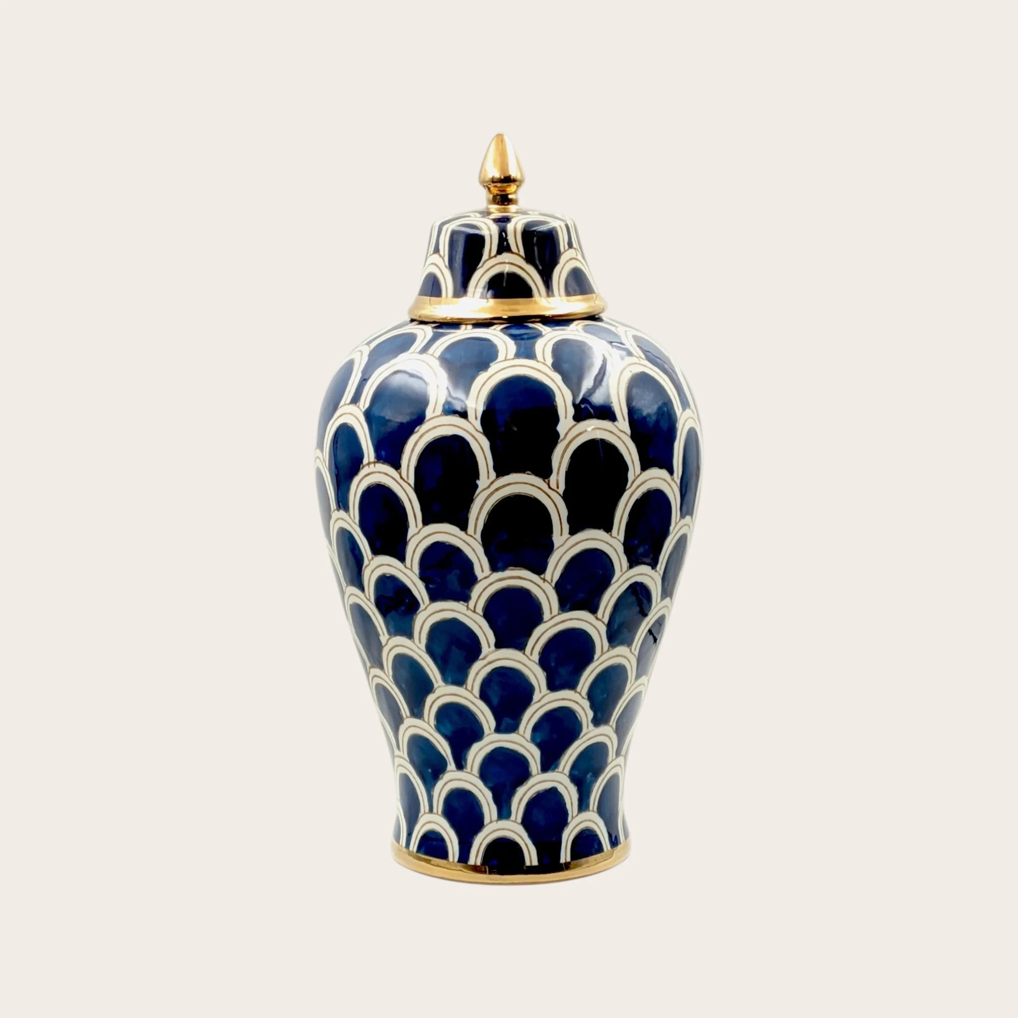 Navy Blue Fish Scale Ceramic Ginger Jar - 36cm
