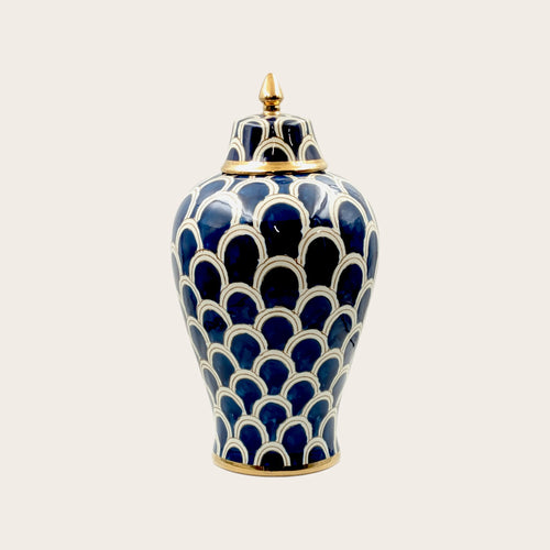 Navy Blue Fish Scale Ceramic Ginger Jar - 36cm
