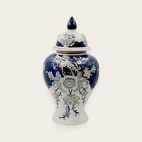 Navy Blue and White Porcelain Ginger Jar - 39cm - Floral