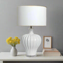 Justina Fluted White Ceramic Table Lamp + Shade - Luxury Co