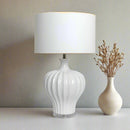 Justina Fluted White Ceramic Table Lamp + Shade - Luxury Co