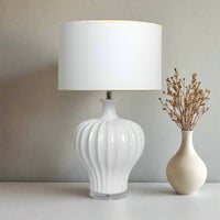 Justina Fluted White Ceramic Table Lamp + Shade - Luxury Co