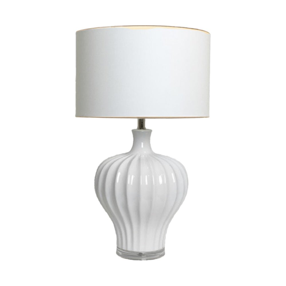 Justina Fluted White Ceramic Table Lamp + Shade - Luxury Co